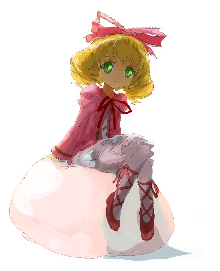 nyama, hinaichigo, rozen maiden, bad id, bad pixiv id, 00s, 1girl, blonde hair, female focus, green eyes, pantyhose, sitting, solo