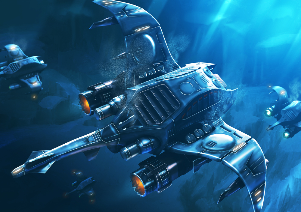 yam2, sinker, zoids, zoids genesis, bad id, bad pixiv id, 00s, beam rifle, bubble, energy gun, gun, manta ray, mecha, no humans, robot, rocket, torpedo, underwater, weapon
