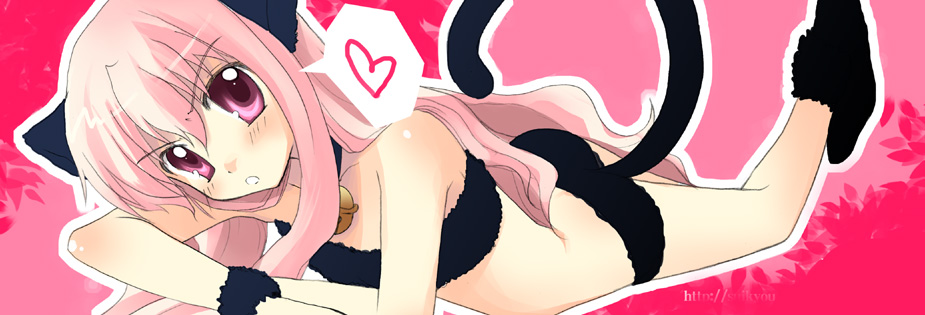 tatami to hinoki, louise francoise le blanc de la valliere, zero no tsukaima, 00s, 1girl, animal ears, bikini, black bikini, cat ears, cat tail, female focus, heart, long hair, pink eyes, pink hair, solo, swimsuit, tail, very long hair