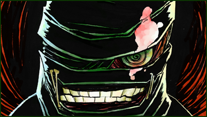 8bitmaximo, maximo v. lorenzo, schwarzwald, the big o, lowres, 1boy, bandage over one eye, bandages, male focus, mummy, smile, solo