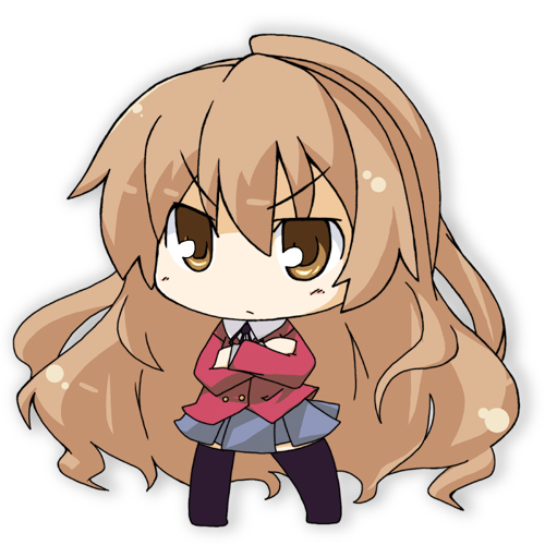 sasurai, aisaka taiga, toradora!, lowres, 00s, brown eyes, brown hair, chibi, crossed arms, long hair, school uniform, skirt, solo, thighhighs, very long hair