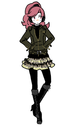 mallow (artist), ayabe kihachirou, kiachirou ayabe, rakudai ninja rantarou, lowres, 1boy, boots, earmuffs, fashion, male focus, pantyhose, pink hair, skirt, solo, trap
