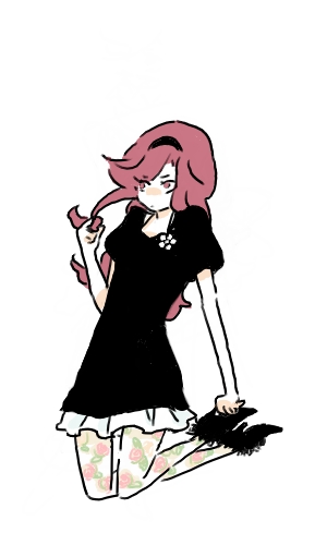 mallow (artist), ayabe kihachirou, kiachirou ayabe, rakudai ninja rantarou, lowres, 1boy, adjusting hair, dress, fashion, floral print, male focus, pantyhose, pink hair, print pantyhose, solo, trap