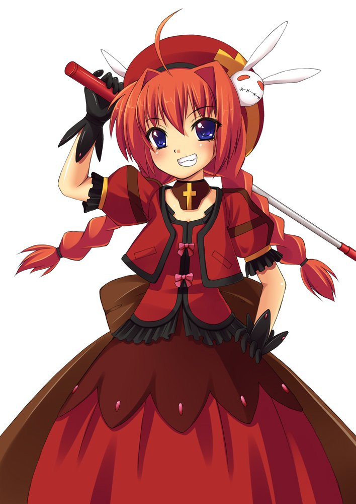 graf eisen, vita (nanoha), lyrical nanoha, mahou shoujo lyrical nanoha, 00s, blush, braid, child, red hair, solo, twin braids