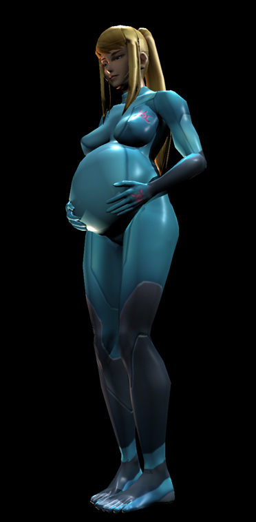 samus aran, metroid, nintendo, 1girl, 3d, blonde hair, breasts, feet, ponytail, pregnant, toes, zero suit