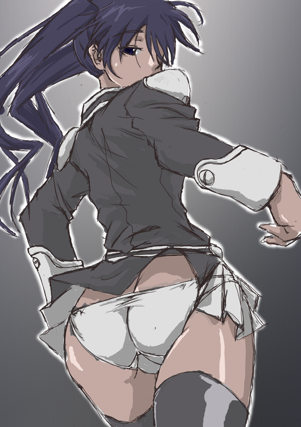 kyabakurabakufu, lenalee lee, d.gray-man, 00s, 1girl, ass, butt crack, cameltoe, female focus, looking back, panties, solo, thighhighs, twintails, underwear