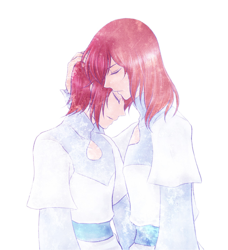 ume, ume (be my toy), bring stabity, divine nova, gundam, gundam 00, bad id, bad pixiv id, 00s, 2boys, closed eyes, hug, innovators, innovators (gundam 00), male focus, multiple boys, red hair