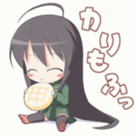 shana, shana-tan, shakugan no shana, shakugan no shana-tan, animated, animated gif, lowres, 00s, ^ ^, antenna hair, black hair, bread, chibi, closed eyes, eating, food, long hair, melon bread, sailor, school uniform, thighhighs