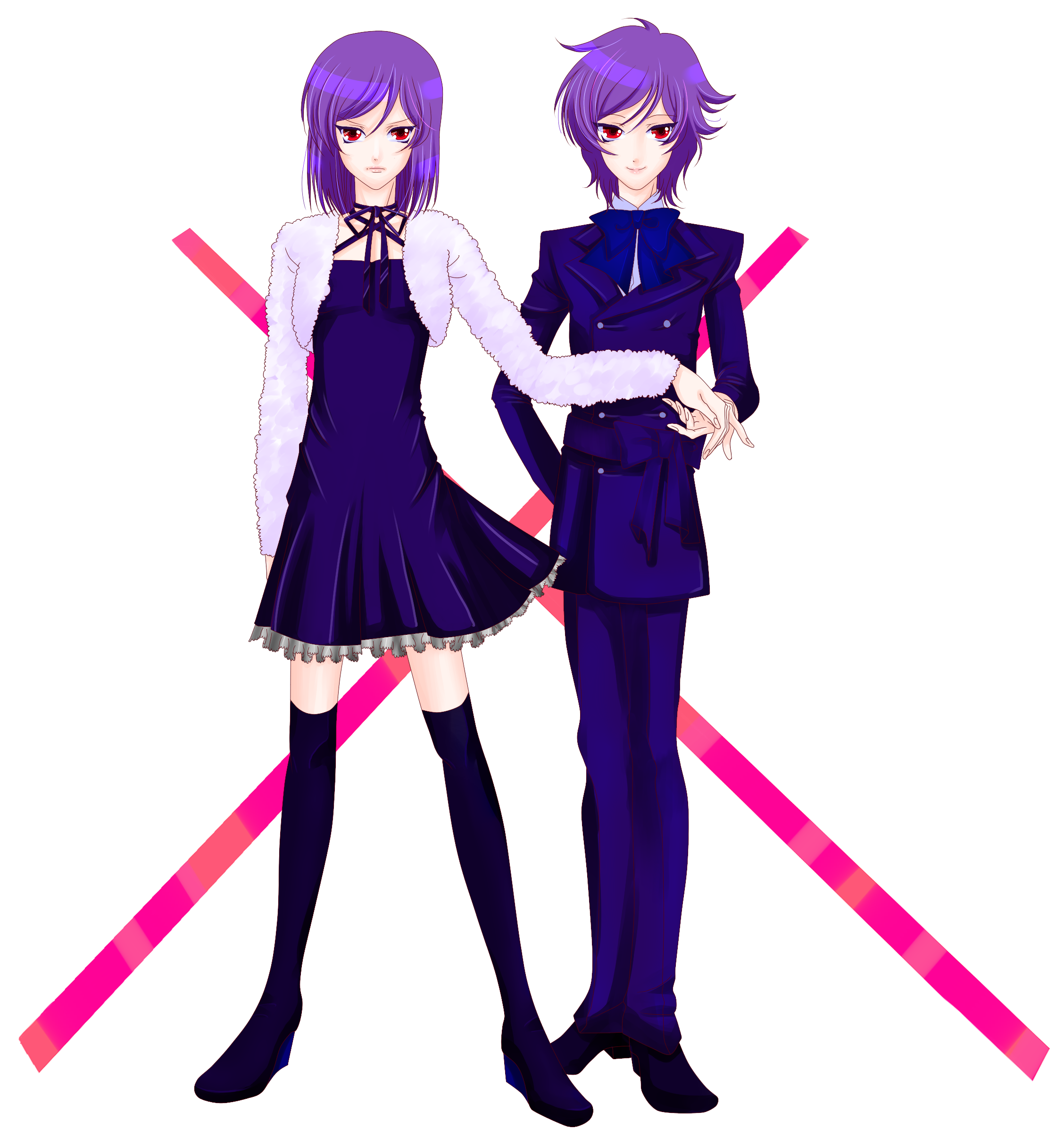 kuronorumi, regene regetta, tieria erde, gundam, gundam 00, absurdres, bad id, bad pixiv id, highres, 00s, 2boys, crossdressing, crossdressing (mtf), dress, holding hands, multiple boys, thighhighs, trap, tuxedo