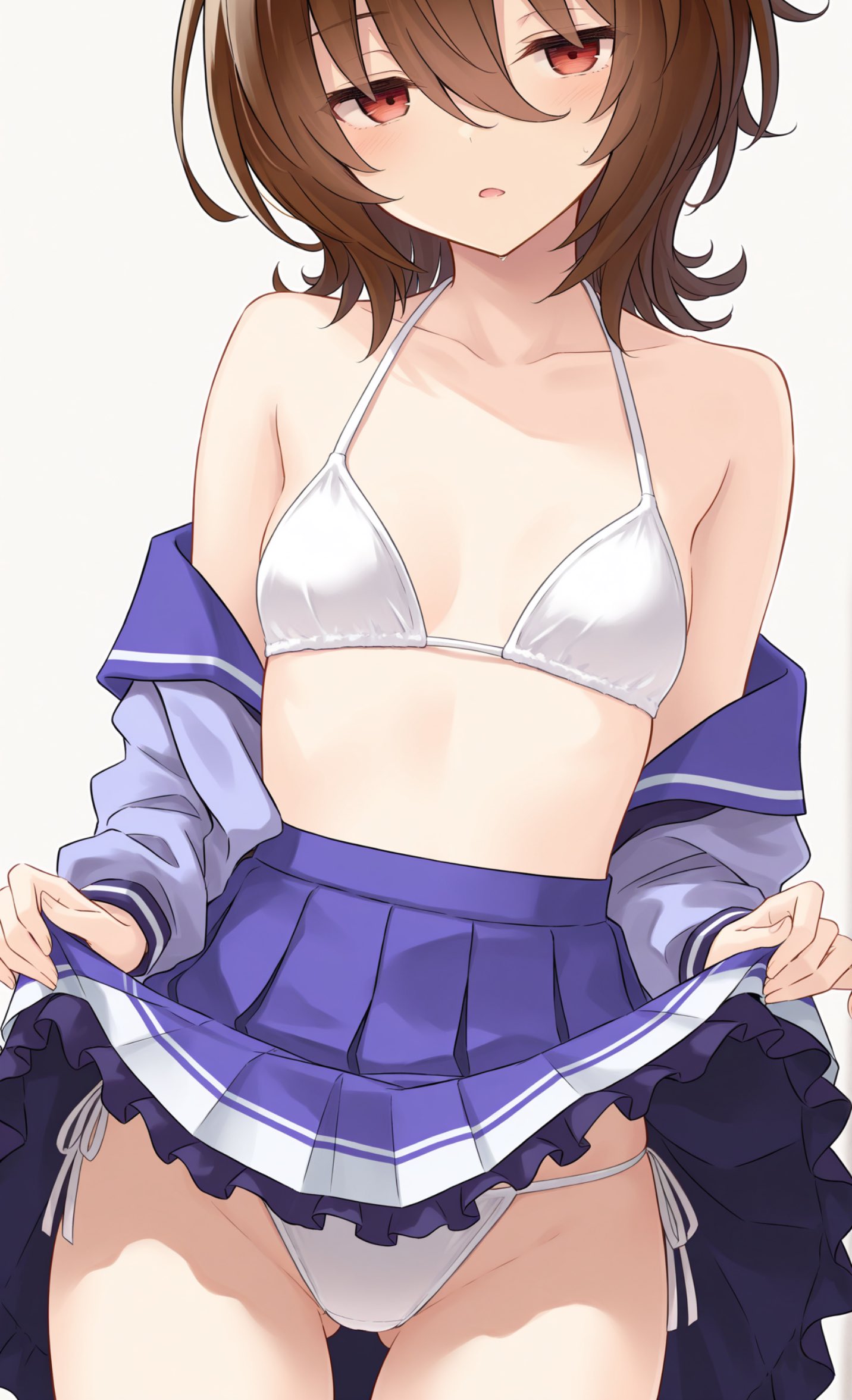 agnes tachyon (umamusume), umamusume, highres, breasts, brown hair, clothes lift, hpgen01, panties, red eyes, school uniform, skirt, skirt lift, small breasts, underwear