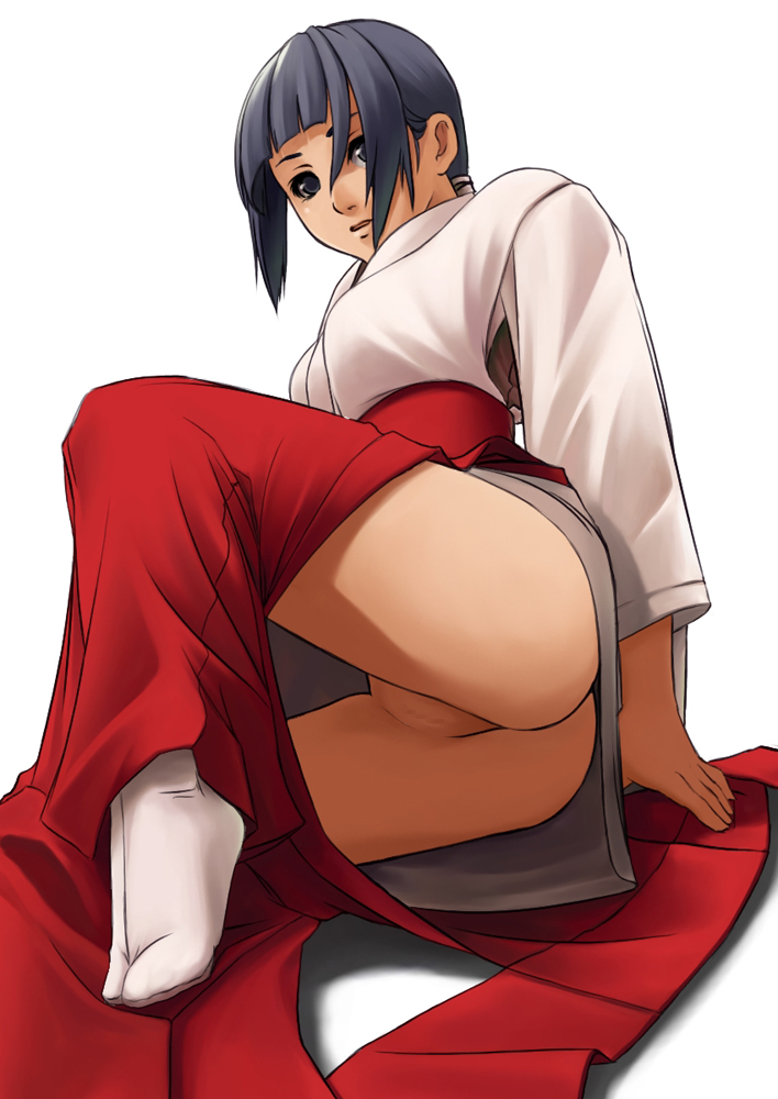 koharu nosuke, bad id, bad pixiv id, 1girl, black hair, censored, feet, female focus, japanese clothes, miko, no panties, pussy, solo, tabi