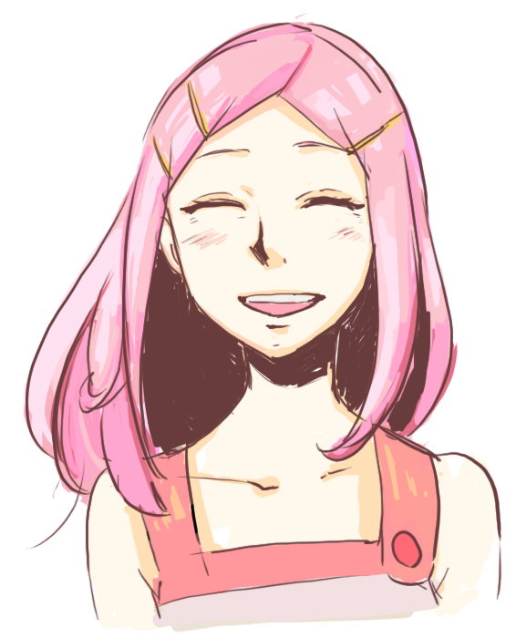 kitayama, anemone (eureka seven), eureka seven, eureka seven (series), bad id, bad pixiv id, 00s, 1girl, blush, closed eyes, female focus, hair ornament, hairclip, happy, long hair, pink hair, smile, solo