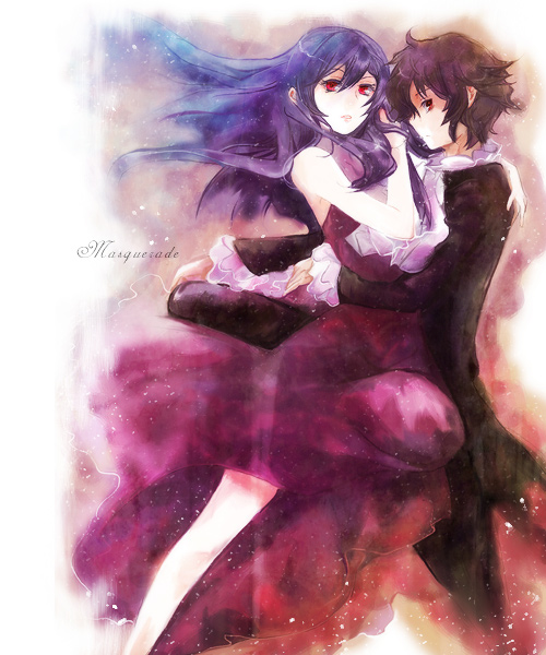 kusa chuu, setsuna f. seiei, tieria erde, gundam, gundam 00, 00s, 2boys, dress, formal clothes, long hair, multiple boys, purple hair, red eyes, trap