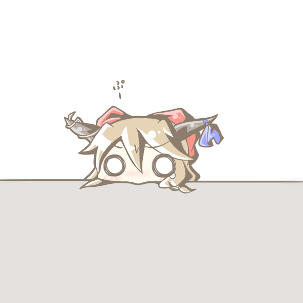 aoblue, ibuki suika, touhou, 1girl, chibi, female focus, hair ribbon, ribbon, simple background, solo, tears, white background