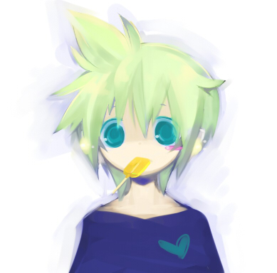 akisame kou, kagamine len, vocaloid, bad id, bad pixiv id, lowres, 1boy, blonde hair, candy, food, gradient background, lollipop, male focus, shaped lollipop, solo