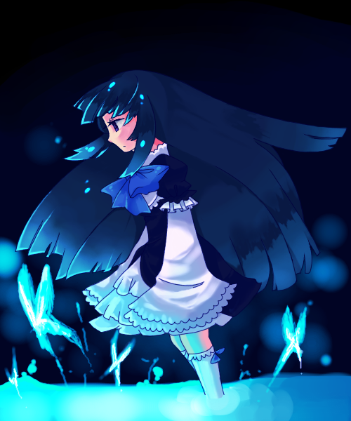 frederica bernkastel, umineko no naku koro ni, bad id, bad pixiv id, 00s, blue eyes, blue hair, bow, bug, butterfly, frills, insect, long hair, solo
