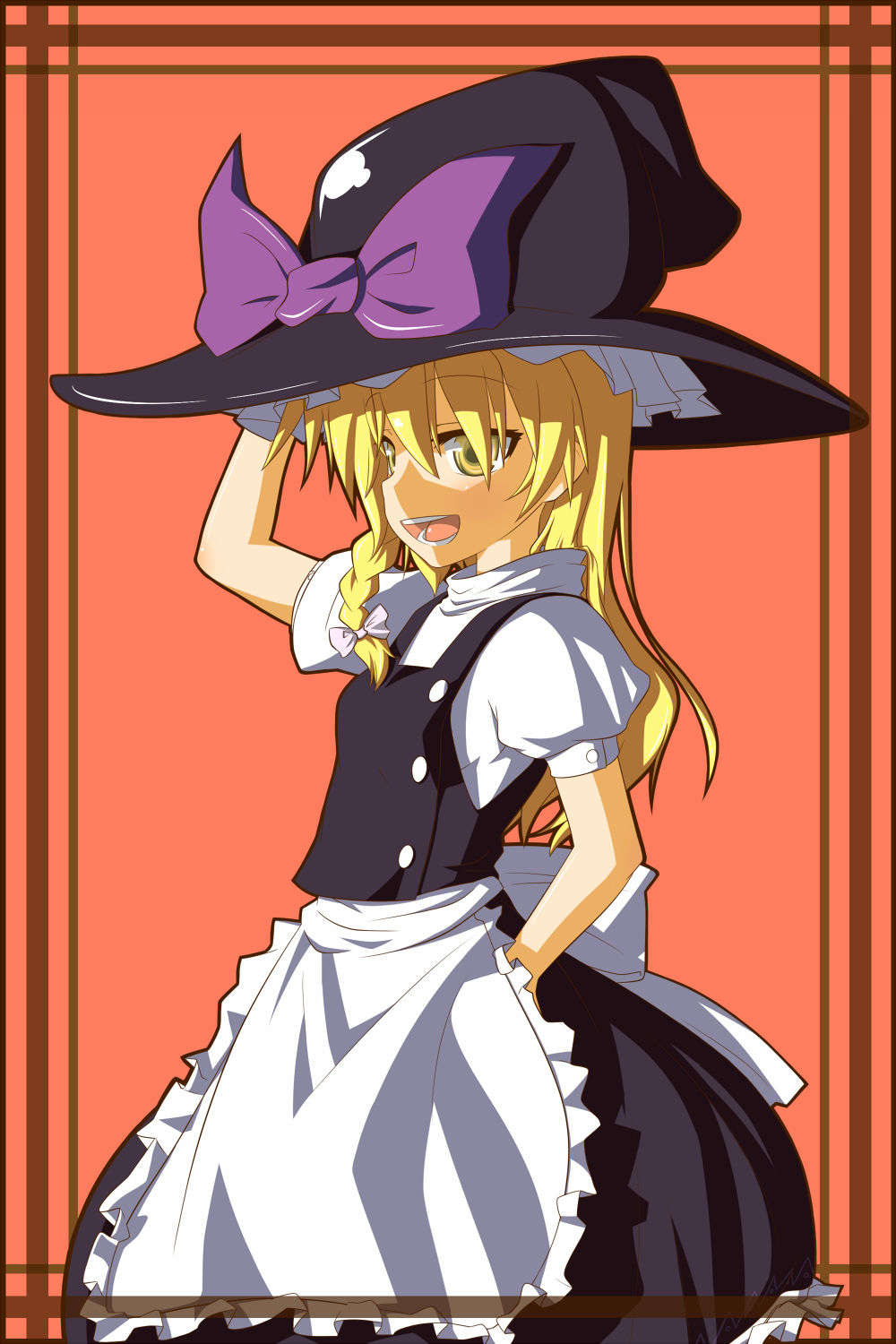 sugu maigo ninaru umumu, umumu (pilcre), kirisame marisa, touhou, bad id, bad pixiv id, highres, 1girl, blonde hair, braid, female focus, hair ribbon, hat, ribbon, solo, witch, witch hat, yellow eyes