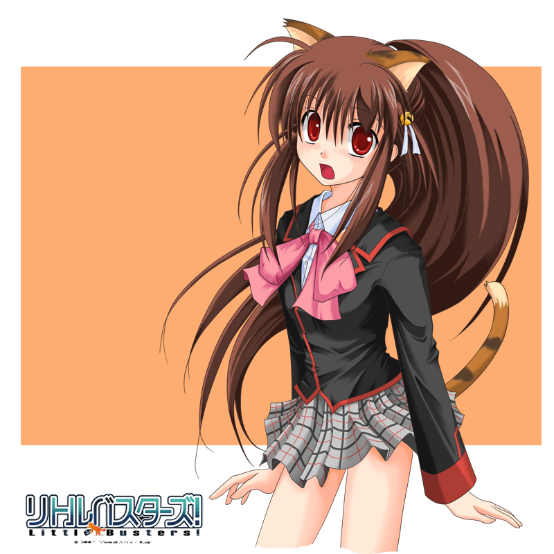mizuki saeka, natsume rin, little busters!, bad id, bad pixiv id, 1girl, animal ears, bow, brown hair, cat ears, female focus, pink bow, ponytail, red eyes, solo