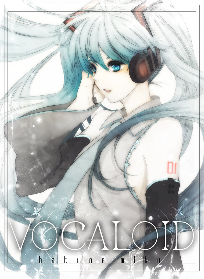 etomai, hatsune miku, vocaloid, bad id, bad pixiv id, aqua eyes, aqua hair, detached sleeves, headset, long hair, necktie, solo, twintails
