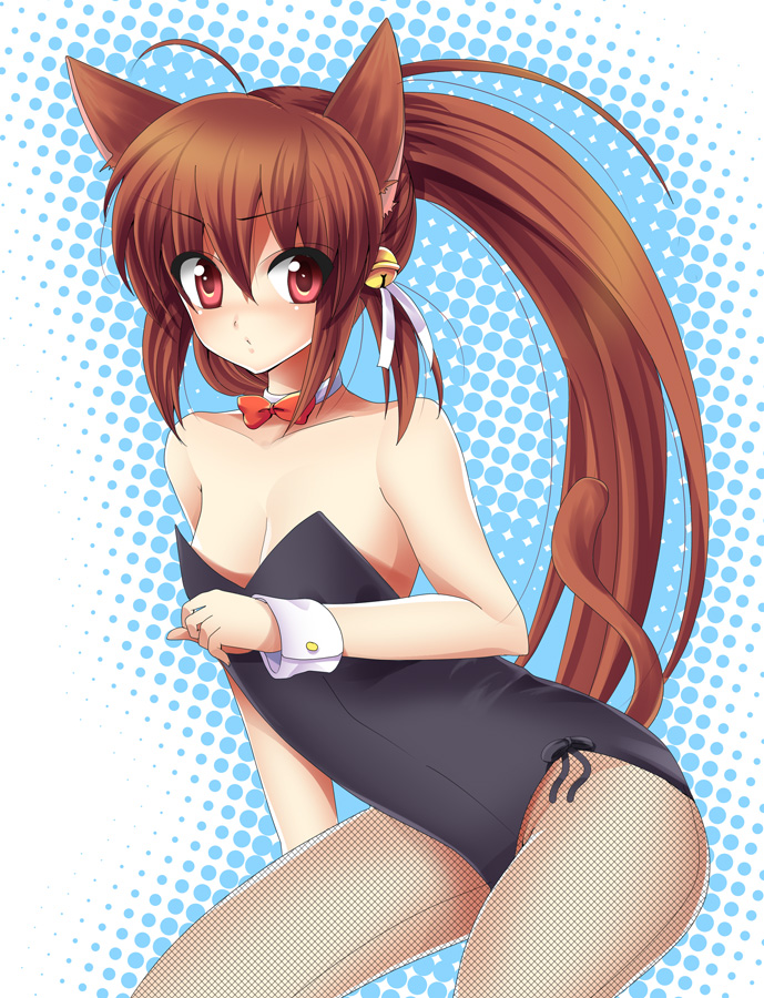 masayu, natsume rin, little busters!, 1girl, animal ears, cat ears, female focus, fishnet pantyhose, fishnets, kittysuit, leotard, nontraditional playboy bunny, pantyhose, solo