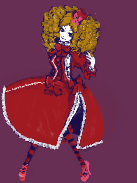 gaap (umineko), umineko no naku koro ni, bad id, bad pixiv id, 00s, 1girl, blonde hair, blue eyes, bow, dress, female focus, hat, mini hat, mini top hat, pink bow, ribbon, ringlets, shoes, solo, top hat