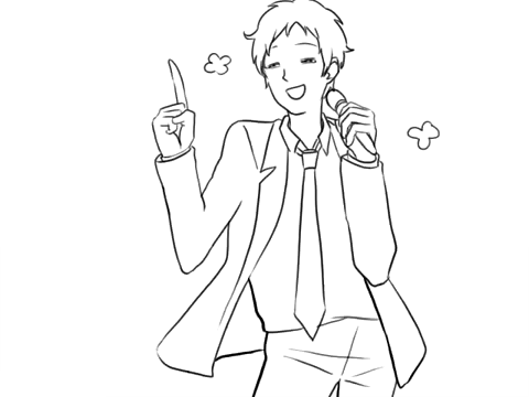 adachi tooru, atlus, persona, persona 4, animated, animated gif, lowres, dancing, greyscale, male focus, monochrome, necktie, solo, what