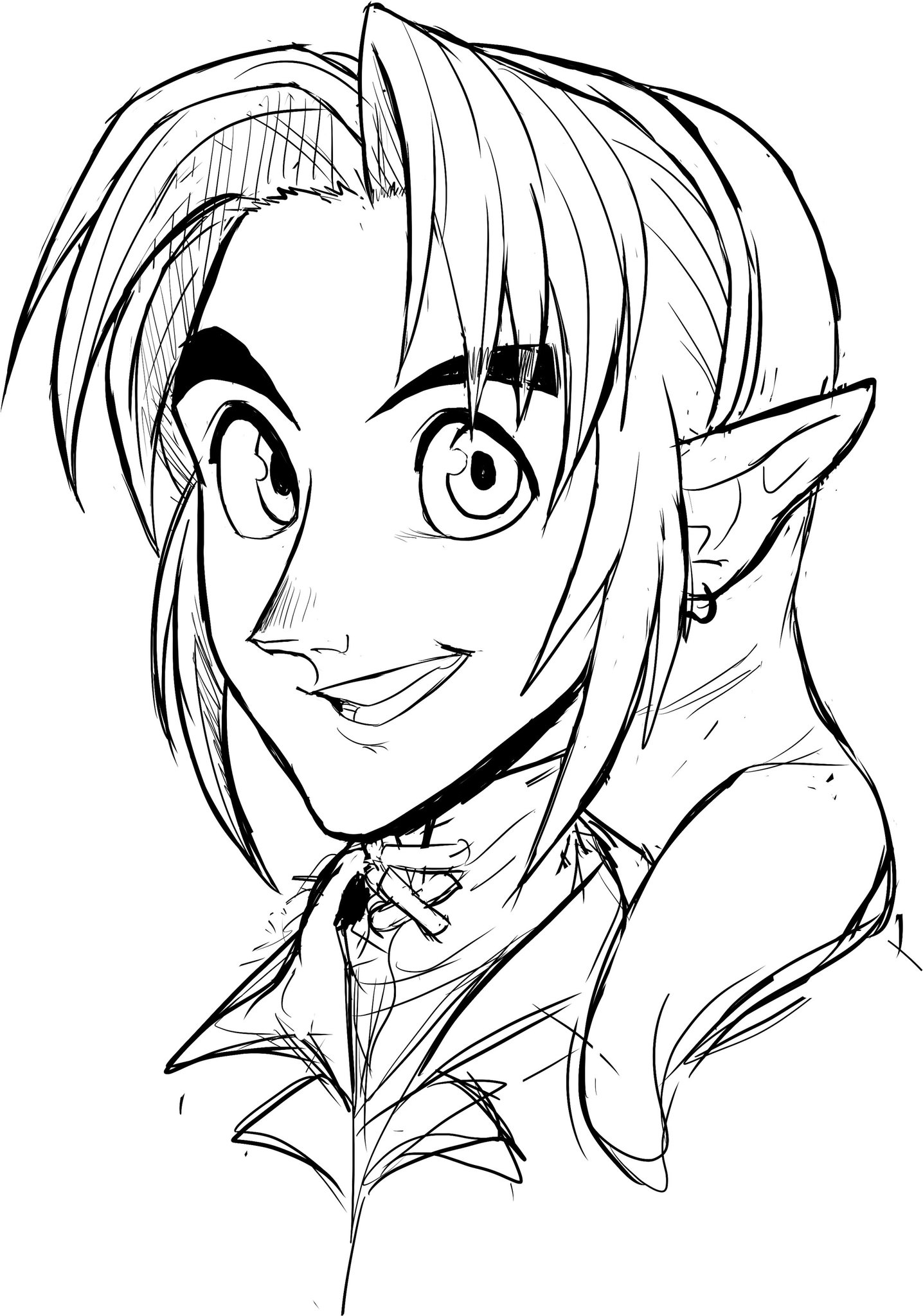 teevo, link, nintendo, the legend of zelda, earrings, jewelry, looking at viewer, piercing, pointy ears, portrait, sketch, stocking cap