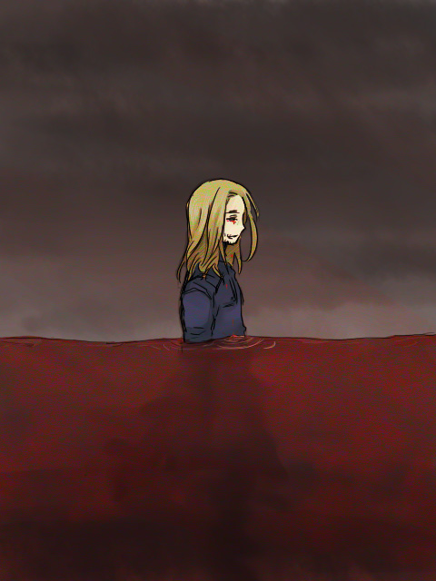 walter sullivan, silent hill, silent hill (series), silent hill 4: the room, 1boy, blonde hair, blood, gradient background, male focus, solo