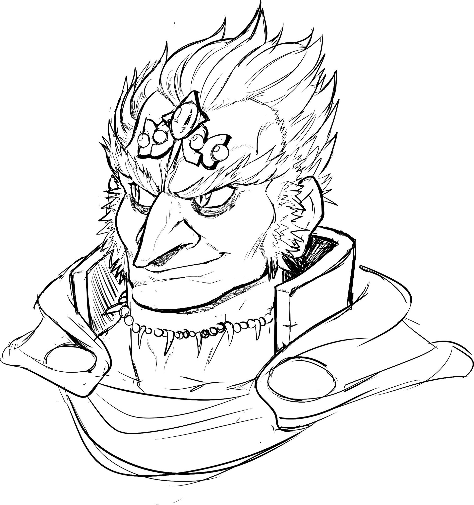 teevo, ganondorf, nintendo, the legend of zelda, the legend of zelda: ocarina of time, gerudo, jewelry, large nose, necklace, pointy nose, portrait, short hair, sketch, slit pupils