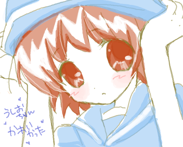 saiya, okazaki ushio, clannad, 00s, brown eyes, brown hair, close-up, hat, sailor, solo