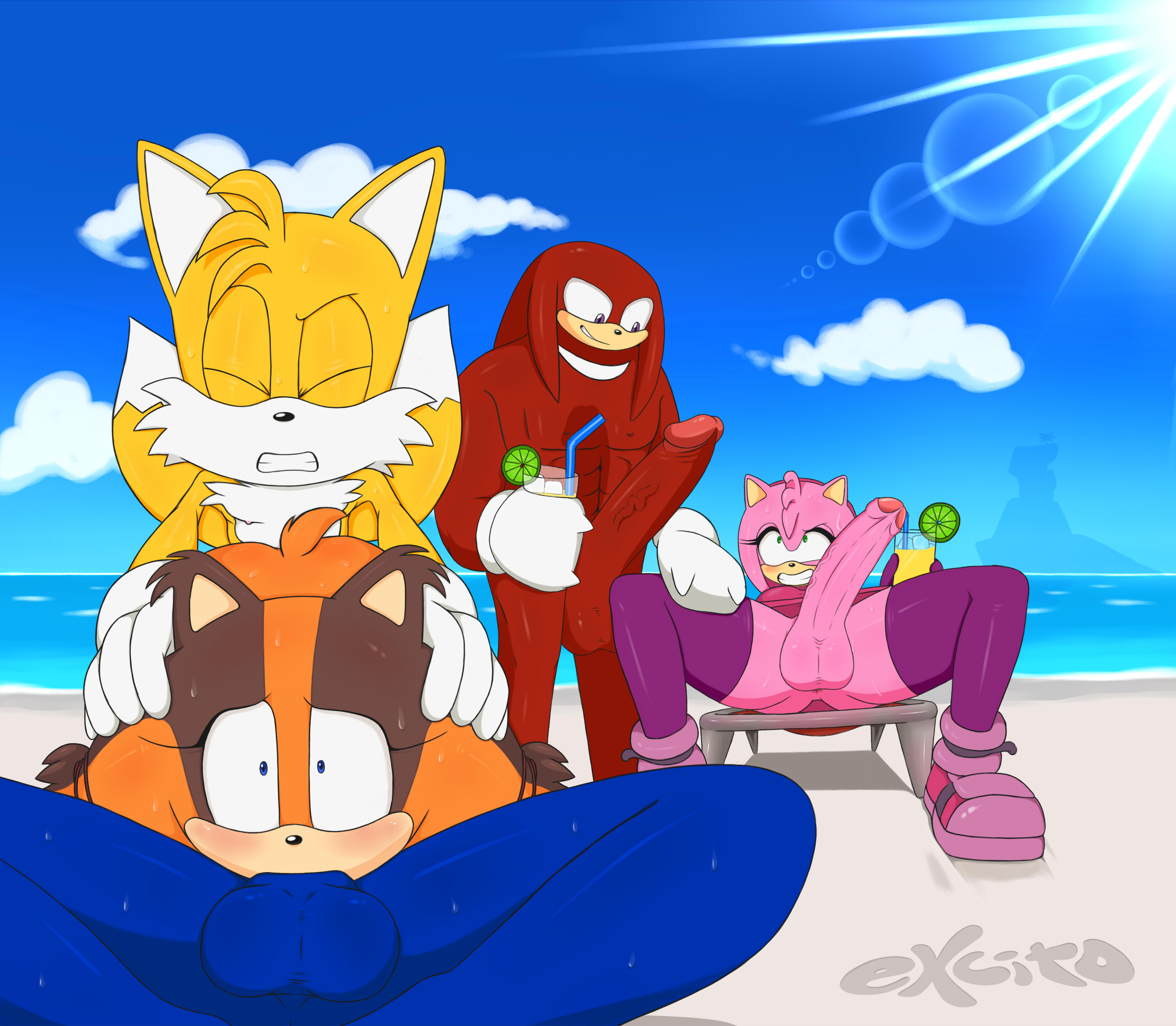 Rule34 – If it exists, there is porn of it / excito, amy rose, knuckles the echidna, sonic the hedgehog, sticks the jungle badger, tails, team sonic / 197713