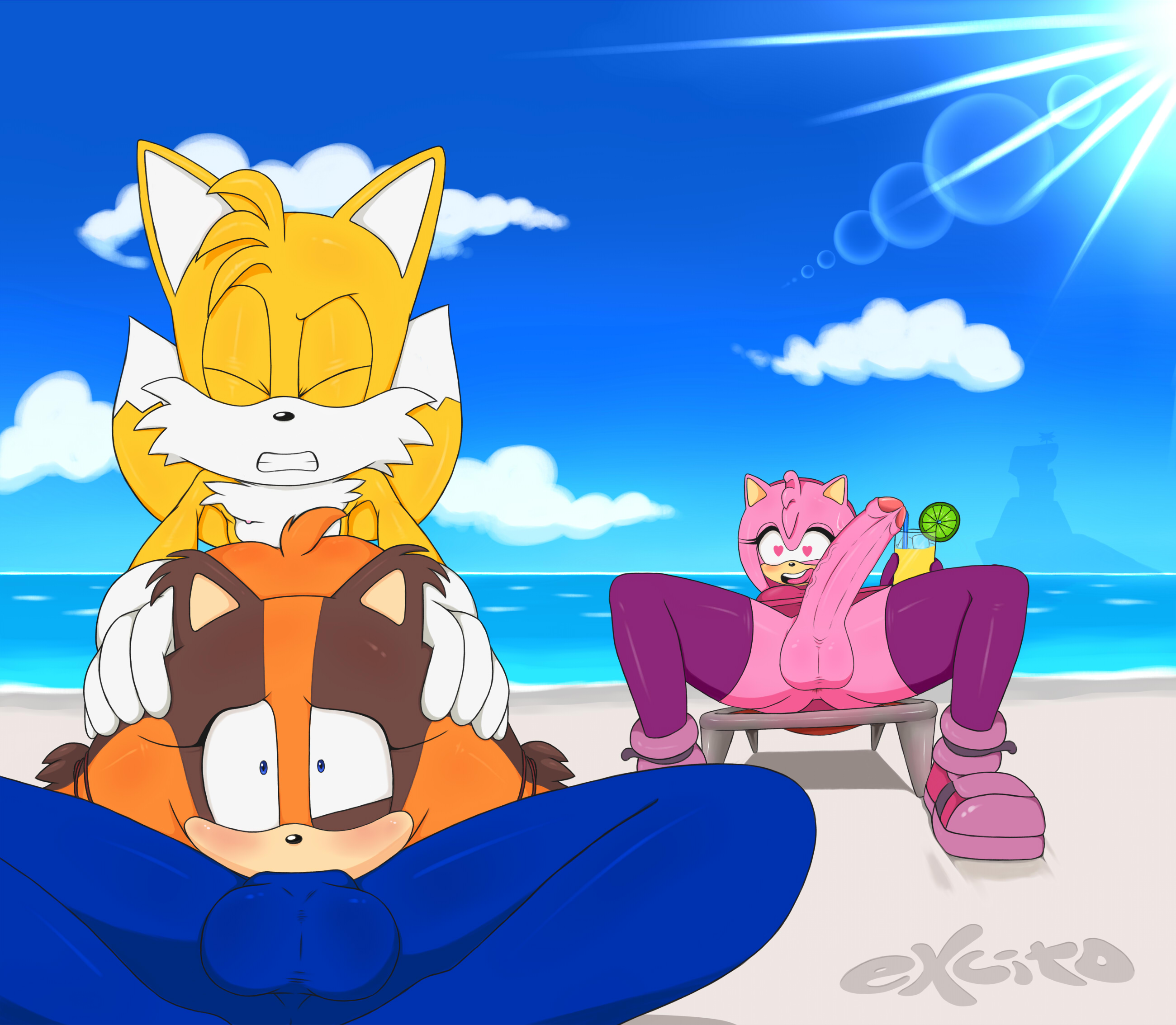 Rule34 – If it exists, there is porn of it / excito, amy rose, sonic the hedgehog, sticks the jungle badger, tails / 197716