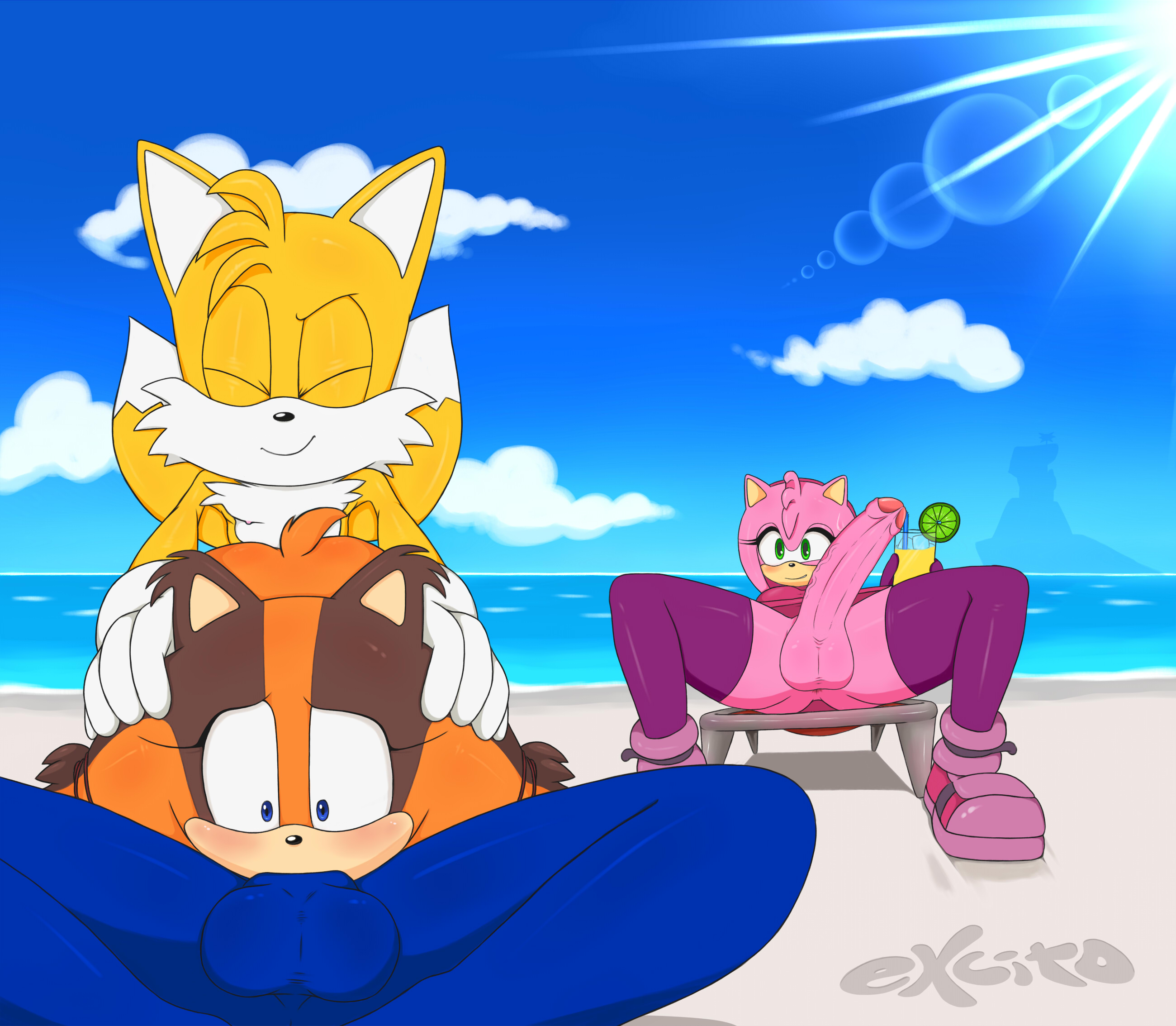 Rule34 – If it exists, there is porn of it / excito, amy rose, sonic the hedgehog, sticks the jungle badger, tails / 197720