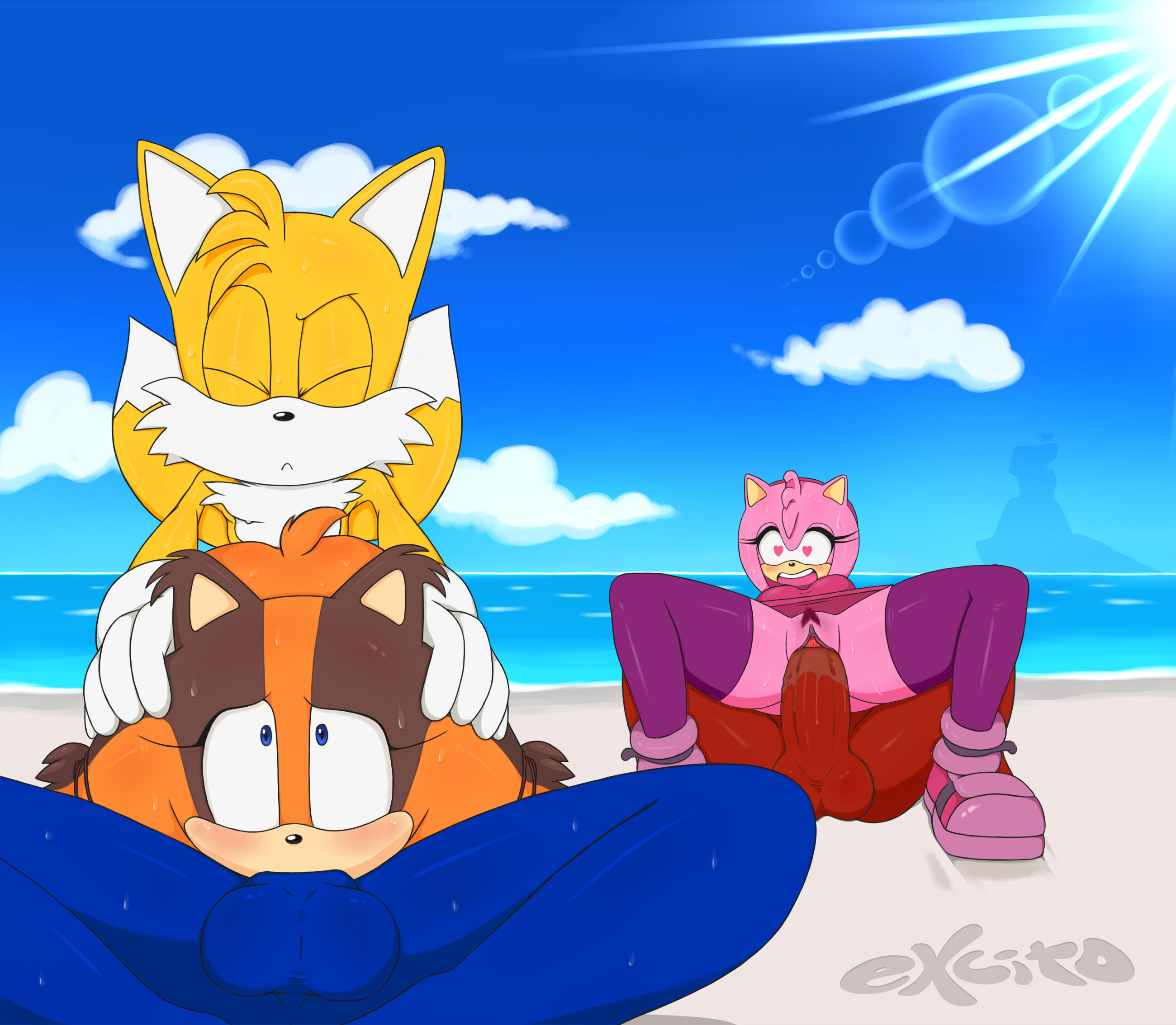 Rule34 – If it exists, there is porn of it / excito, amy rose, knuckles the echidna, sonic the hedgehog, sticks the jungle badger, tails, team sonic / 197743