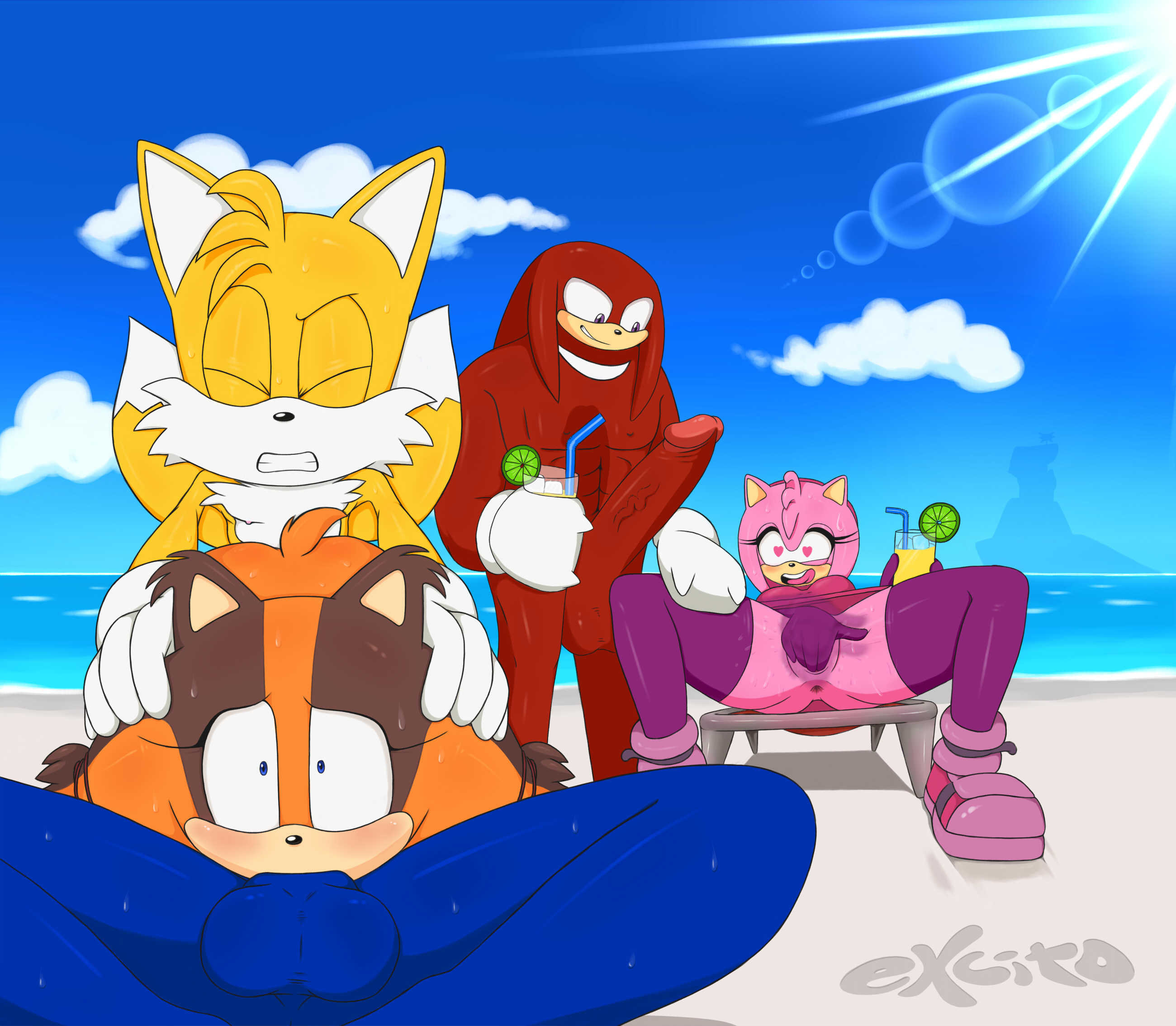 Rule34 – If it exists, there is porn of it / excito, amy rose, knuckles the echidna, sonic the hedgehog, sticks the jungle badger, tails, team sonic / 197775
