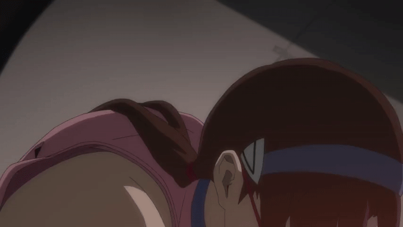 makinami mari illustrious, neon genesis evangelion, rebuild of evangelion, animated, animated gif, anime screenshot, bouncing breasts, breasts, breath, brown hair, cleavage, clenched teeth, collarbone, evangelion:2.0 you can (not) advance, glasses, hairband, interface headset (evangelion), large breasts, mecha pilot suit, plugsuit (evangelion), teeth