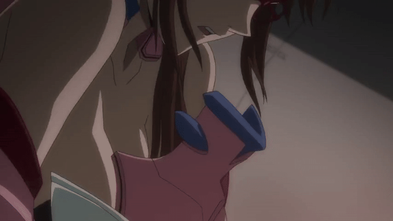 makinami mari illustrious, evangelion: 2.0 you can (not) advance, neon genesis evangelion, rebuild of evangelion, animated, animated gif, anime screenshot, bouncing breasts, breasts, breath, brown hair, cleavage, clenched teeth, collarbone, glasses, large breasts, mecha pilot suit, plugsuit (evangelion), teeth