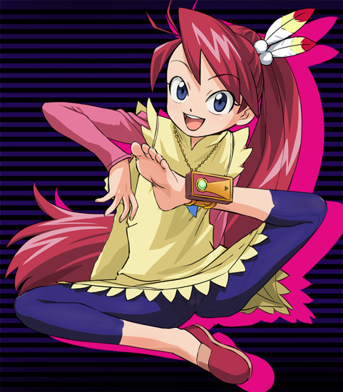 haruyama kazunori, kozeri ai, live on cardliver kakeru, 1girl, anklet, barefoot, cameltoe, feet, female focus, jewelry, ponytail, shoes, single shoe, soles, solo, toes