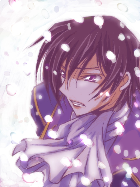 koromo (kinu), lelouch vi britannia, zero (code geass), code geass, bad id, bad pixiv id, 00s, 1boy, ascot, black hair, male focus, purple eyes, solo
