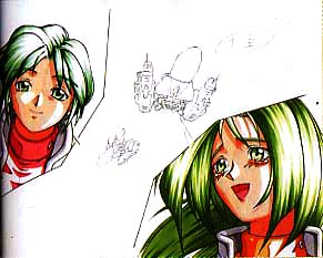 yamazaki kaoru (snk), yamazaki naomi, blazing star, pulstar, lowres, tagme, 2girls, green eyes, green hair, happy, multiple girls, smile, spacecraft
