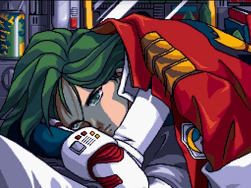 yamazaki kaoru (snk), blazing star, pulstar, snk, tagme, 1990s (style), 1girl, female focus, green eyes, green hair, matching hair/eyes, pixel art, retro artstyle, solo, waking up