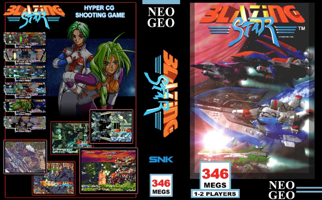 yamazaki kaoru (snk), yamazaki naomi, blazing star, neo geo, pulstar, snk, tagme, 1990s (style), 2girls, ancient greek clothes, aryustailm, bodysuit, breasts, cover, english text, green hair, hell-hound, large breasts, leaning forward, multiple girls, peplos, retro artstyle, spacecraft, text focus, windina