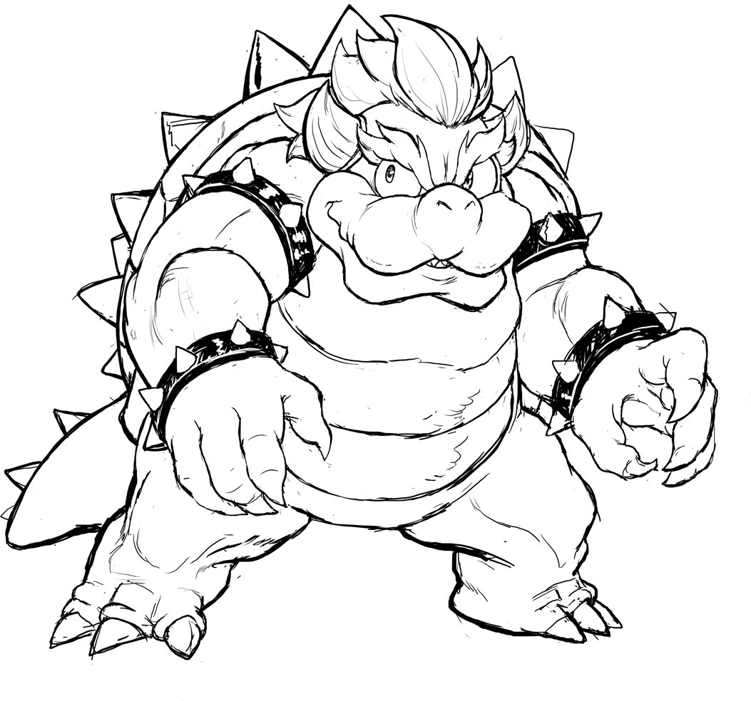 teevo, bowser, mario (series), nintendo, horns, sketch, spiked armband, spiked wristband, tail, turtle