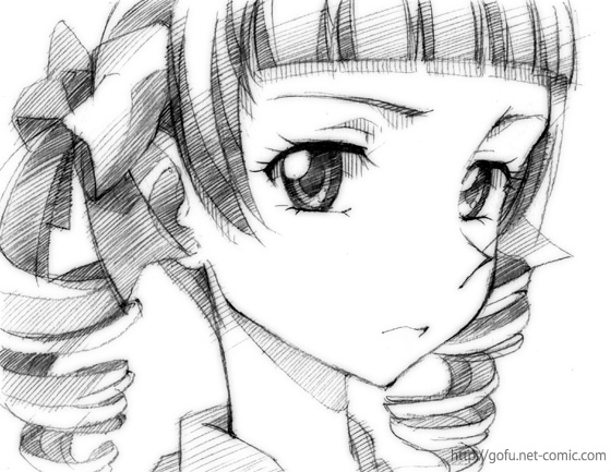 gofu, matsudaira touko, maria-sama ga miteru, traditional media, 00s, drill hair, greyscale, monochrome, sketch, solo