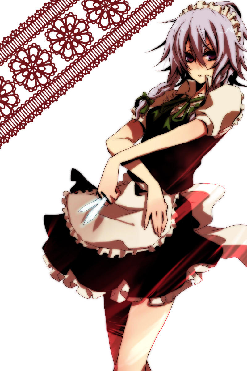 reito, izayoi sakuya, touhou, silver hair, highres, 1girl, braid, female focus, short hair, solo, twin braids