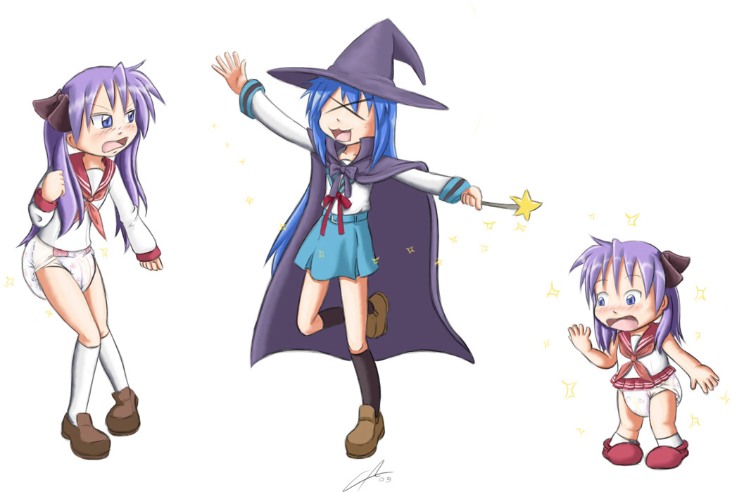 carotte, hiiragi kagami, izumi konata, lucky star, diaper