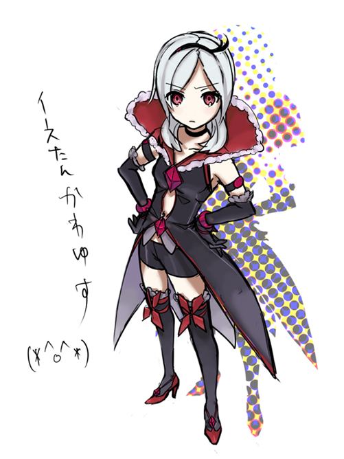 01 0219, eas (fresh precure!), higashi setsuna, fresh precure!, precure, black neckwear, silver hair, translation request, 00s, 1girl, bike shorts, black shorts, elbow gloves, female focus, gloves, high heels, red eyes, short hair, shorts, solo, thighhighs