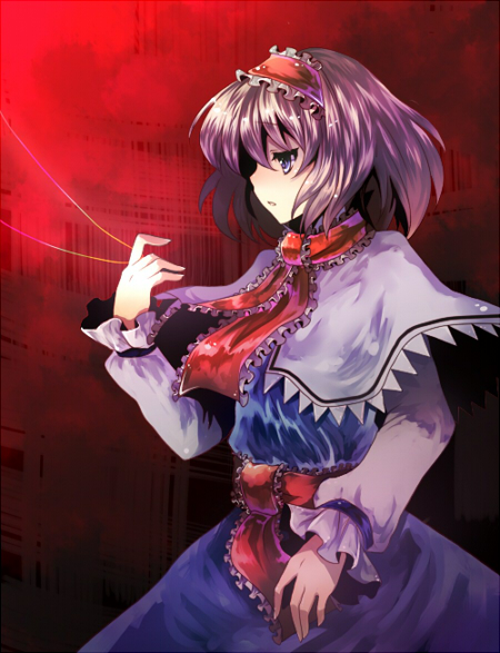 higashi yuzu, yuzu (artist), alice margatroid, touhou, 1girl, :o, blonde hair, blue dress, blue eyes, blush, capelet, dress, female focus, from side, hairband, long sleeves, necktie, parted lips, red necktie, solo