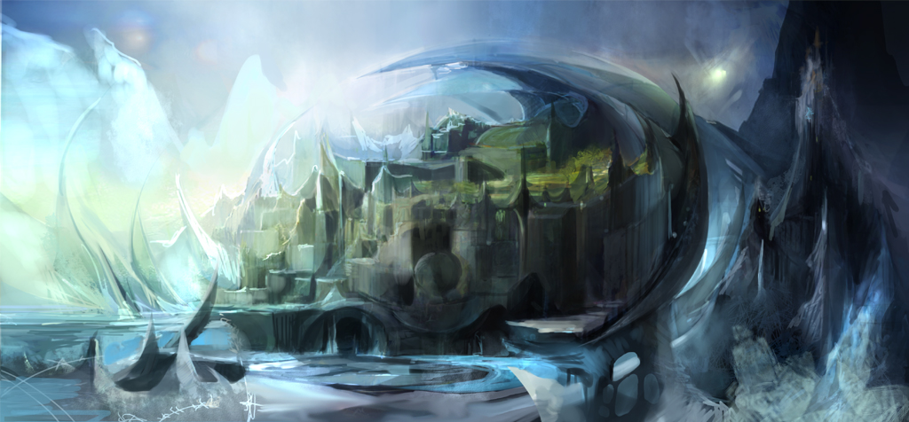 asigaru, original, light, bad id, bad pixiv id, building, city, fantasy, ice, landscape, scenery, water