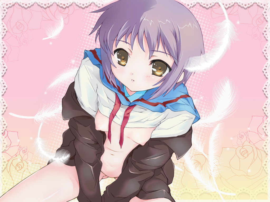 nagato yuki, suzumiya haruhi no yuuutsu, 00s, 1girl, breasts, female focus, nipples, short hair, small breasts, solo